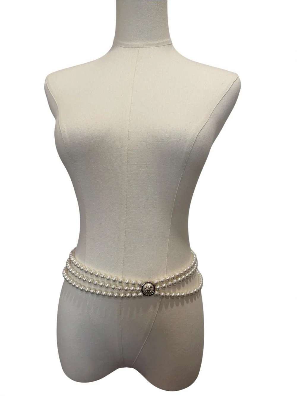 CHANEL Ivory Triple-Strand Faux Pearl Necklace with Signature Medallion